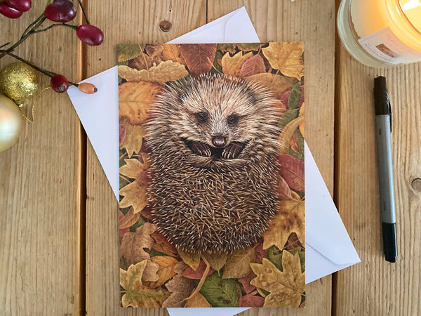 Hérisson dans les feuilles d'automne | Carte individuelle | Taille A Hérisson dans les feuilles d'automne | Carte individuelle | Taille A