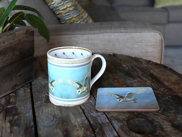 Chouette effraie | Ensemble de tasse et de dessous de verre en porcelaine fine Chouette effraie | Ensemble de tasse et de dessous de verre en porcelaine fine