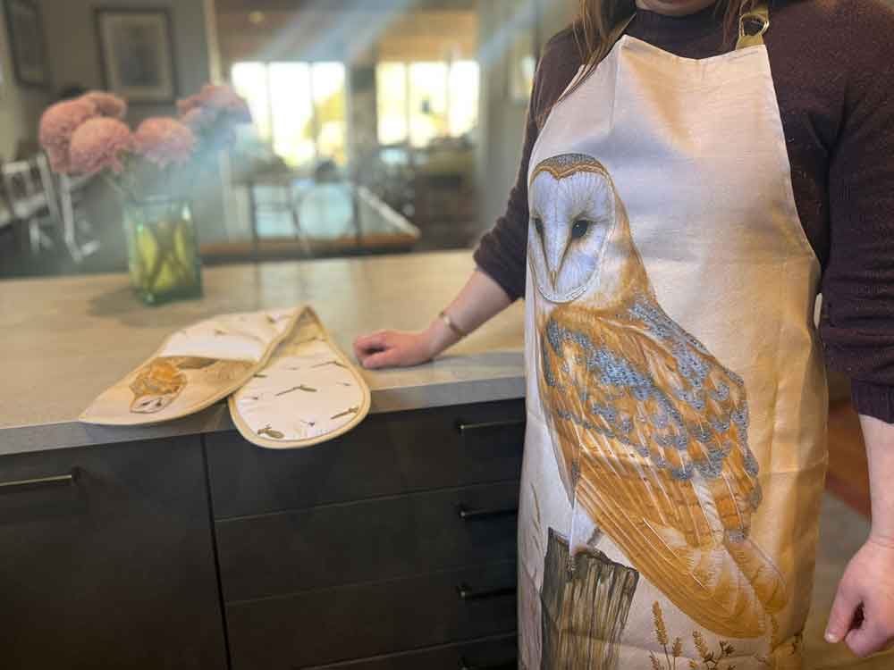 Barn owl double oven glove & apron set | 100% Heavyweight cotton