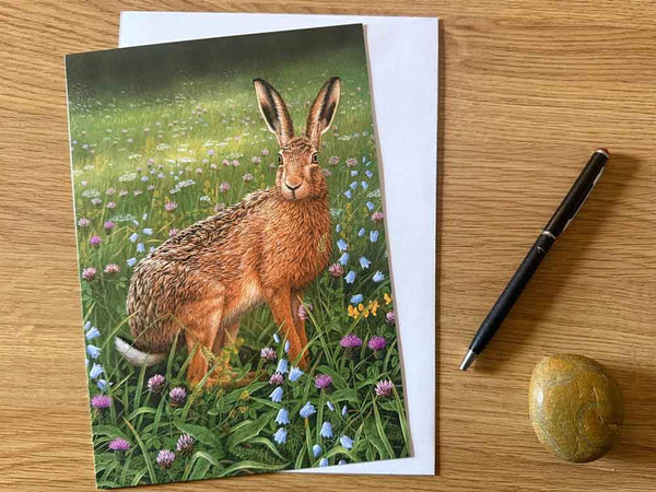 Lièvre dans les fleurs sauvages | Carte individuelle | Taille A Lièvre dans les fleurs sauvages | Carte individuelle | Taille A