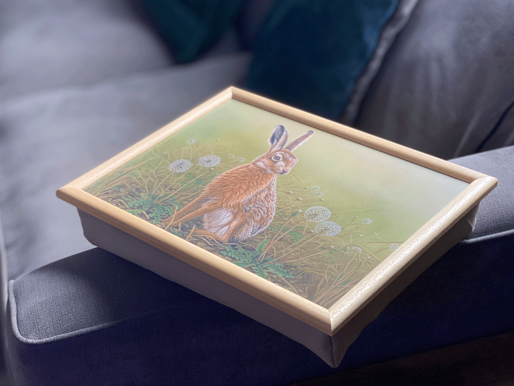 Hare & dandelions laptray | Luxury bean bag cushioning
