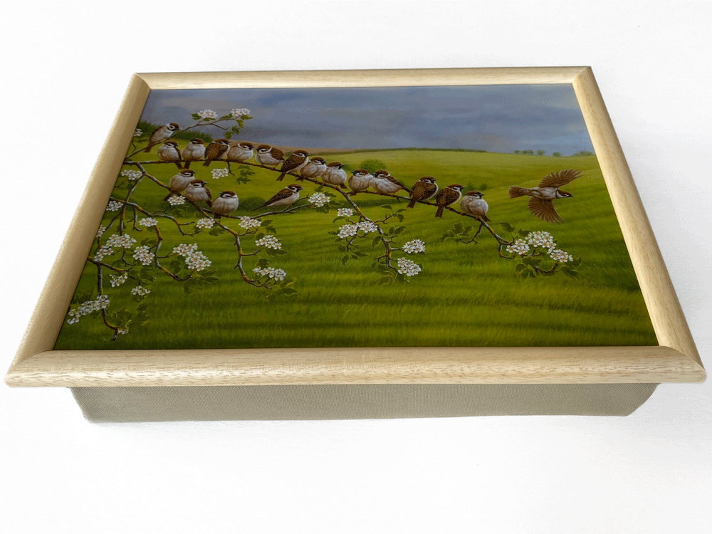 Tree sparrows laptray | Luxury bean bag cushioning