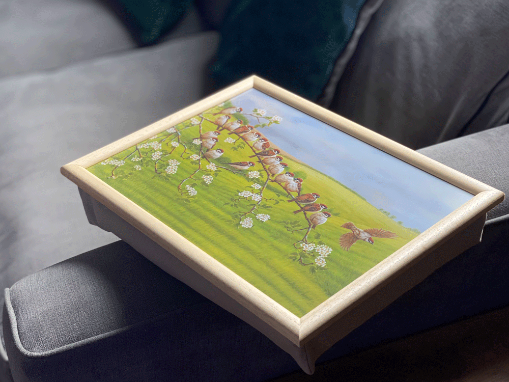 Tree sparrows laptray | Luxury bean bag cushioning