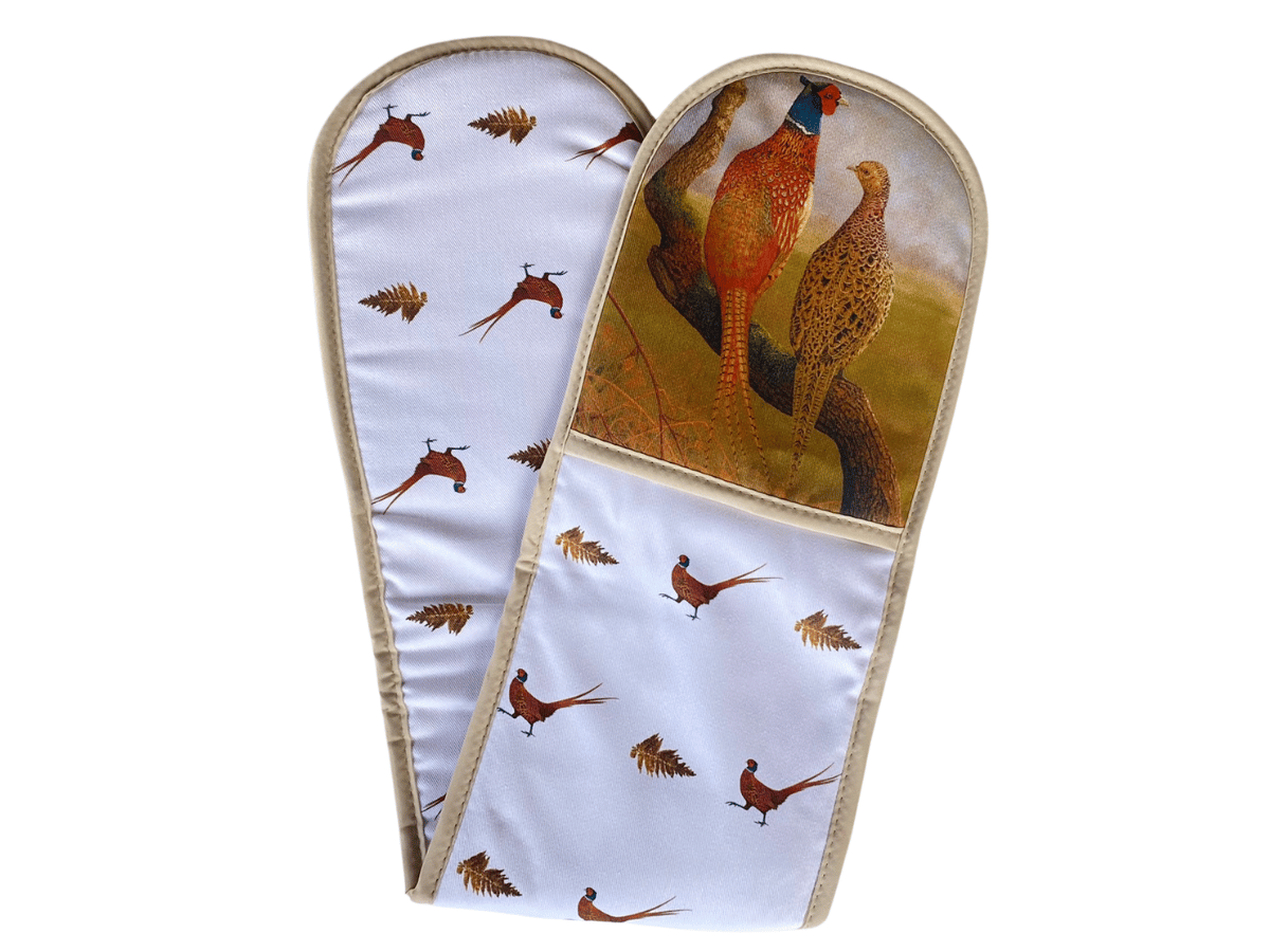 Courting pheasants | Oven glove, apron & teatowel set