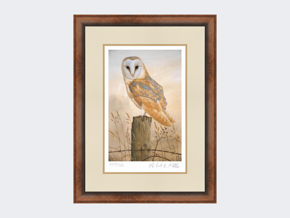 Barn-Owl-on-Fence-Post-Print-Small-Walnut-Burr