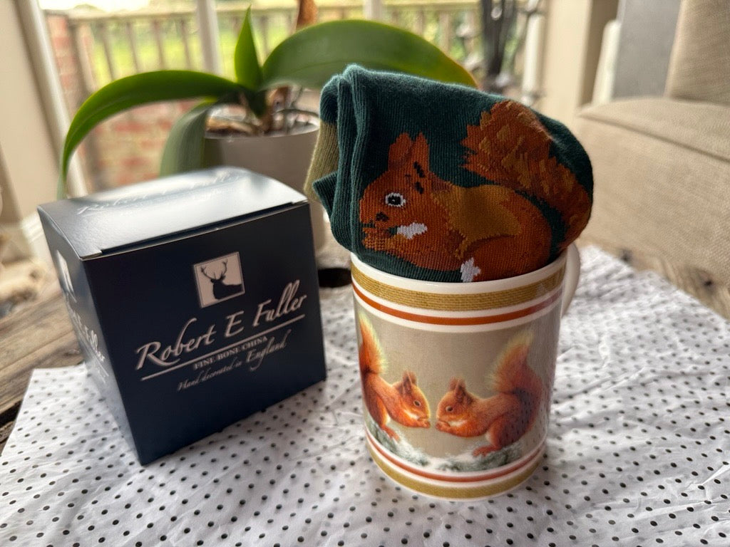 Squirrel mug sock and coaster set