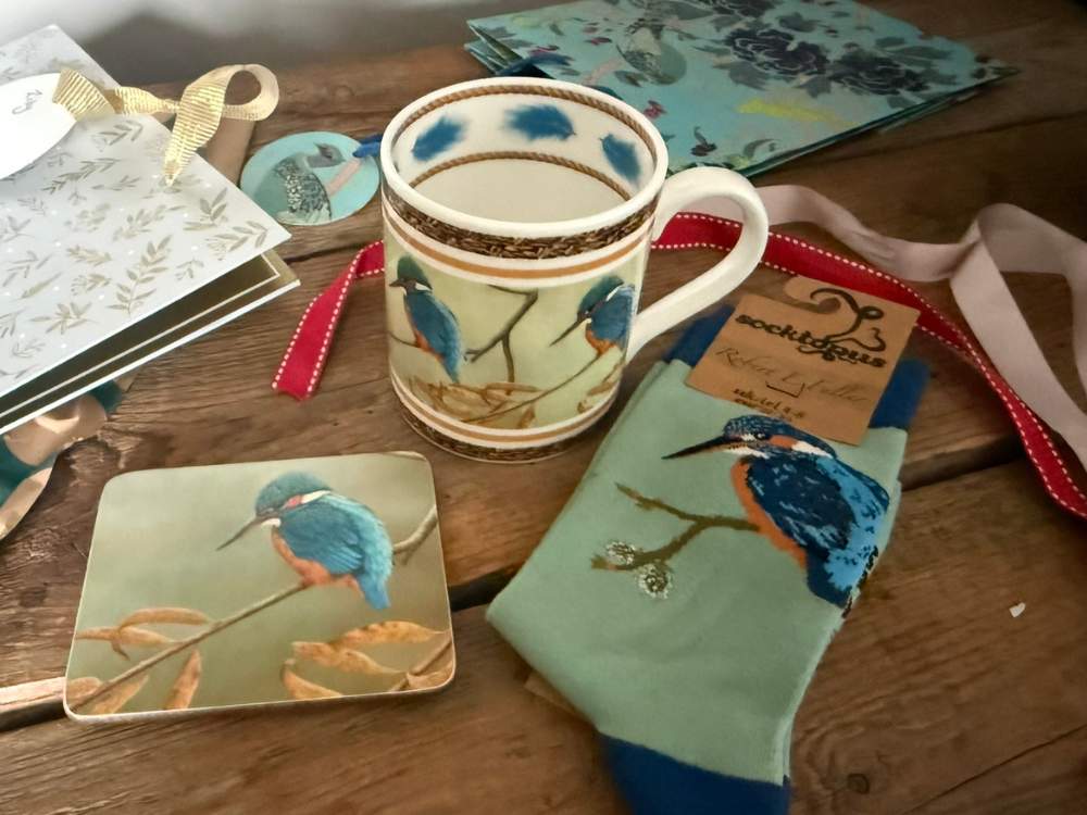 Kingfisher mug sock and coaster set