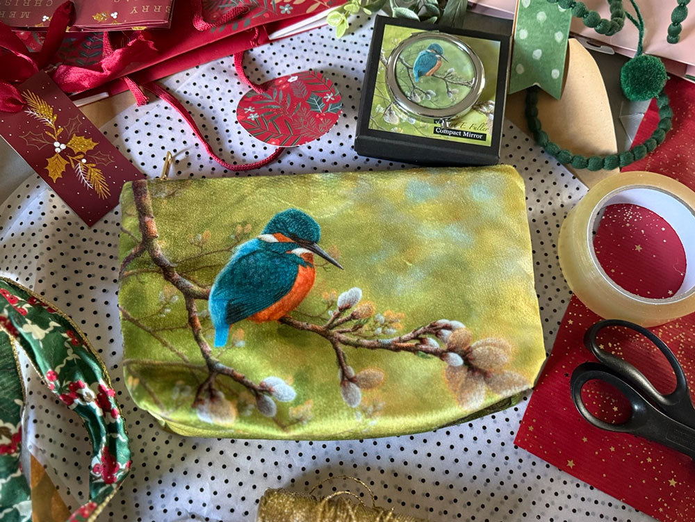 Kingfisher | Luxury cosmetic bag & compact mirror