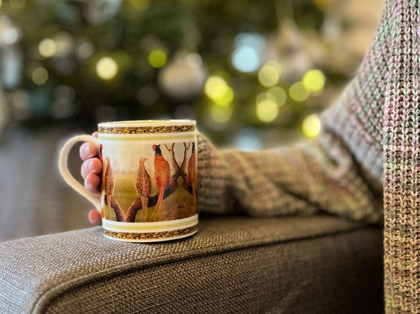 Tasse à motif de faisans en train de faire la cour | Porcelaine fine