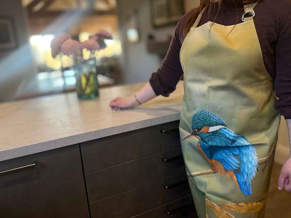 Kingfisher Küchenschürze – 100 % Baumwolle, Geschenk – Robert E Fuller