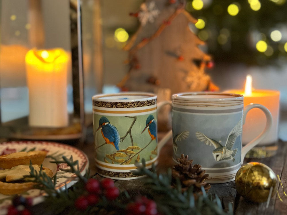 Barn Owl & Kingfisher Mugs | Fine Bone China | Set of 2