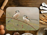 Long tailed tits glass worktop saver | Luxury chopping board