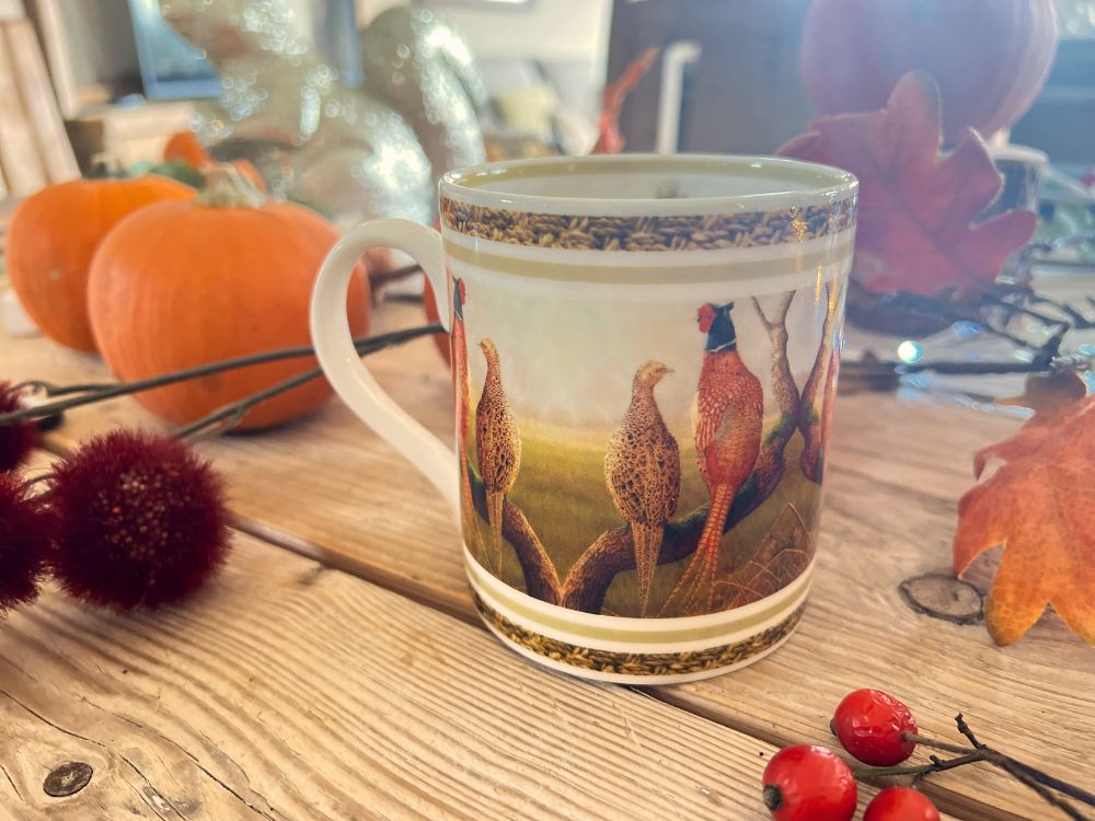 Courting pheasants mug | Fine bone china