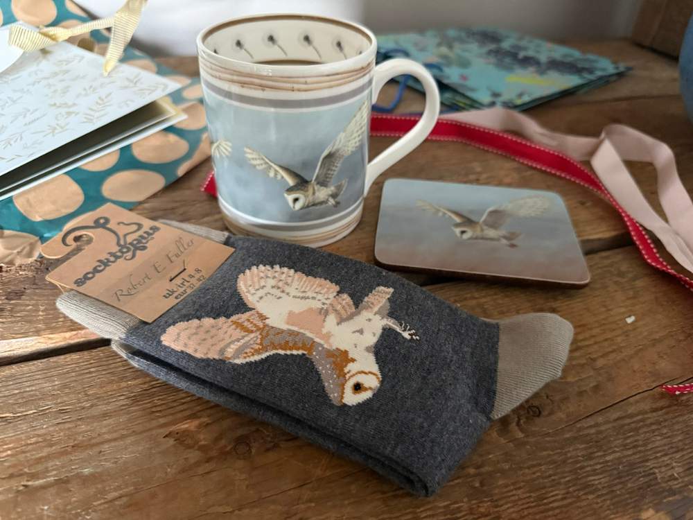 Barn owl mug sock and coaster set