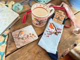 Robin mug sock and coaster set