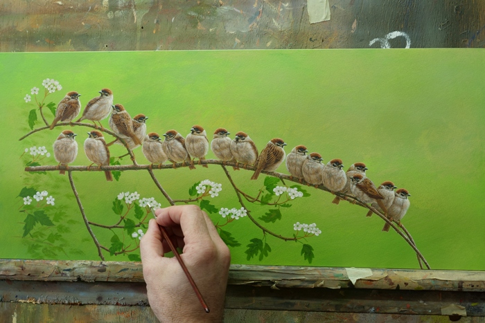 art exhibition tree sparrows on the Yorkshire Wolds