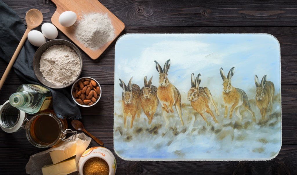 Hare Today chopping board from a painting by nature artist Robert E Fuller