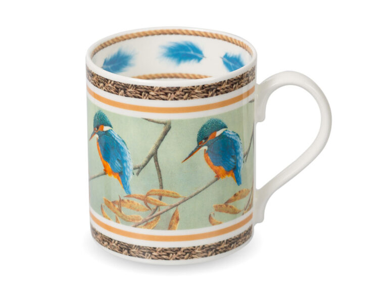 A fine bone china mug featuring a Kingfisher by wildlife artist Robert E Fuller